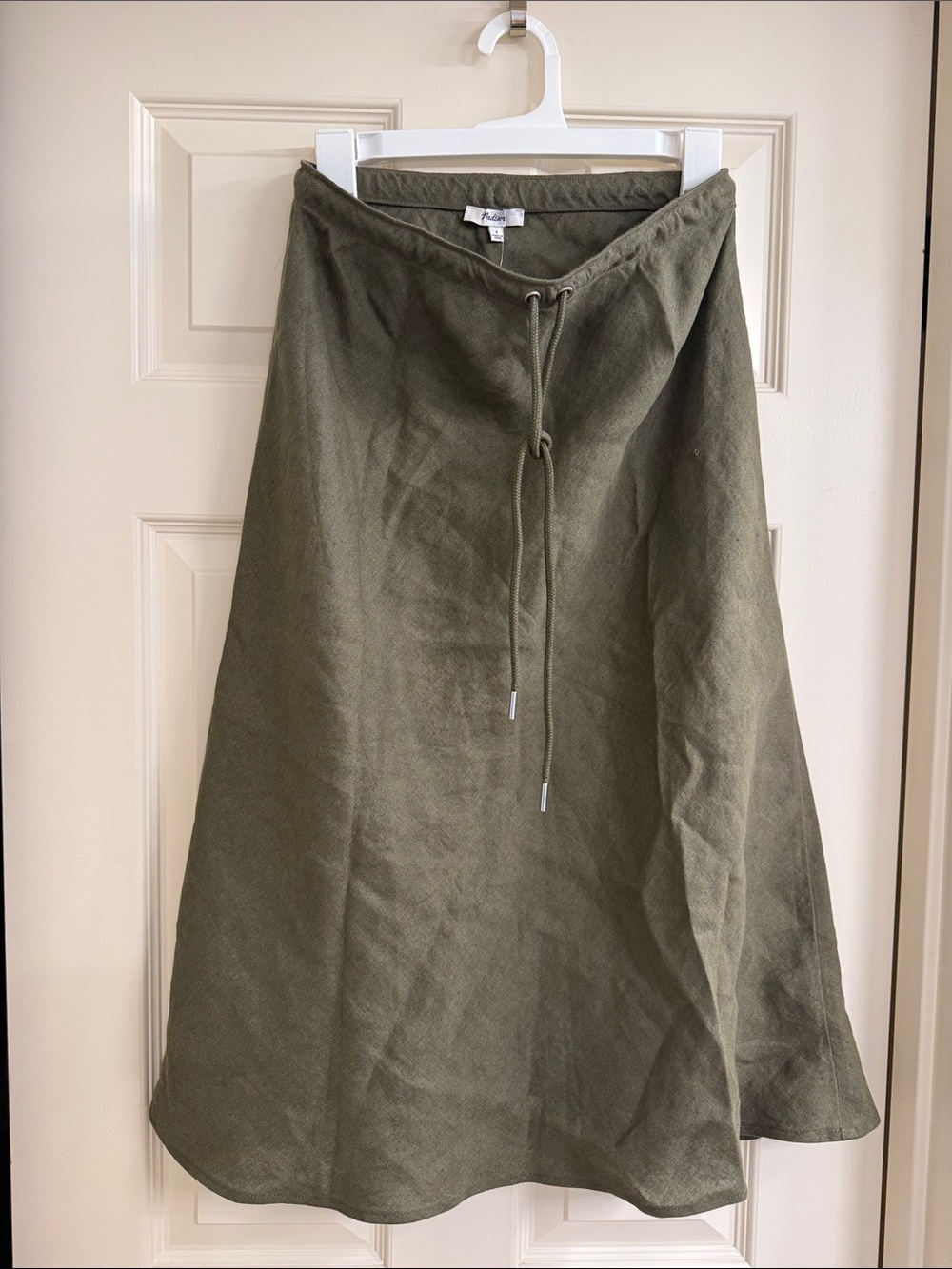 Madewell Drawstring Slip Skirt in 100% Linen Green Small